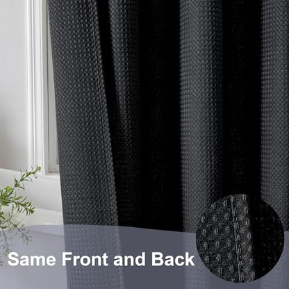 Black Shower Curtain, Stall Small Waffle Weave Heavy Fabric Shower Curtains for Narrow Size Bathroom, Waterproof Soft Hotel Spa Luxury Bath Curtain Set, Machine Washable, Black, 36x72 Inch - color: Black, size: 36"W x 72"L (Pack of 1)