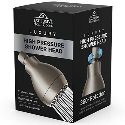 High Pressure Shower Head - Brushed Nickel - Powerful Deluxe Bathroom Showerhead with Strong Spray Stream and Small Silicone Nozzles - Universal Fit Works with High and Low Water Flow Showers-2.5 GPM - color: Brush Nickel, size: 2.5 GPM