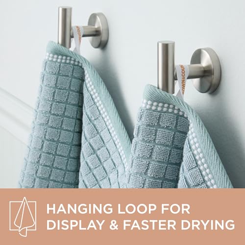 Town & Country Everyday 4-Piece Textured Windowpane Hand Towel Set, 20x30-Inch, 100% Cotton, Plush & Absorbent 550GSM, Aqua Blue - color: Aqua Blue