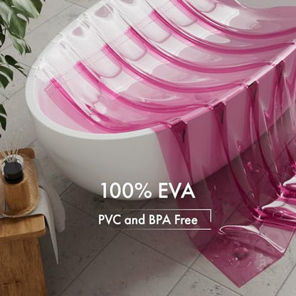 AmazerBath 100% EVA Shower Curtain Liner, 72 x 72 Inches Heavy Duty Shower Curtain and Liner 2-in-1 with 3 Clear Stones and 12 Brass Grommets, Color Block Soft Shower Liner - Clear & Bright Pink - color: Rainbow Flip Vibrant Haven