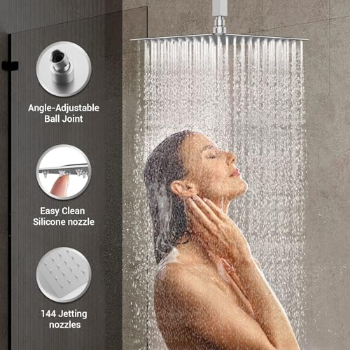 DASAN Full Body Shower System with 6 PCS Body Spray Jets & 12'' Rain Shower Head & Handheld, Ceiling Mount Rain Shower System Brushed Nickel Shower Faucets Sets Complete with Valve, SA-SS03ABN-S12C - color: Brushed Nickel