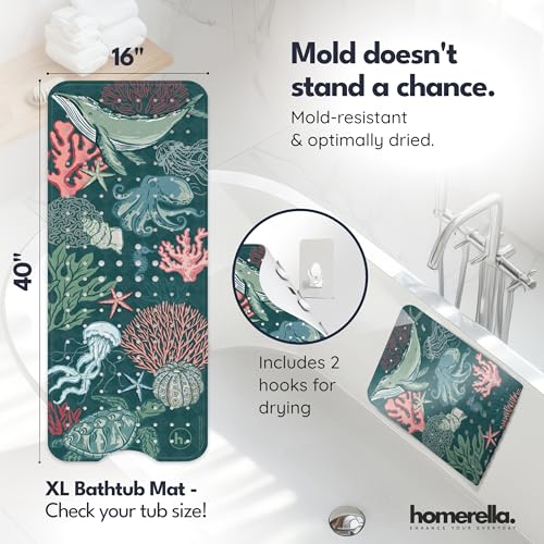 homerella Bathtub Mat Non Slip Kids 40x16 Baby Bath Mat Non Slip Anti Mold | 100% BPA Free, Non Toxic, Mildew Resistant, Machine Washable, Extra Long Kids Bath Mat for Tub Non Slip, Toddler Bath Mat - color: Boho Reef, size: 40" x 16" (Rectangular)