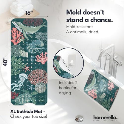 homerella Bathtub Mat Non Slip Kids 40x16 Baby Bath Mat Non Slip Anti Mold | 100% BPA Free, Non Toxic, Mildew Resistant, Machine Washable, Extra Long Kids Bath Mat for Tub Non Slip, Toddler Bath Mat - color: Boho Reef, size: 40" x 16" (Rectangular)