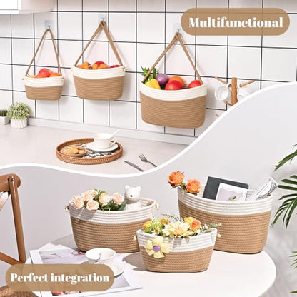 Hanging Storage Baskets, Over the Door Basket, Detachable Hanging Door Basket with 4 Hooks, Over the Door Organizer Nursery for Bedroom, Living Room