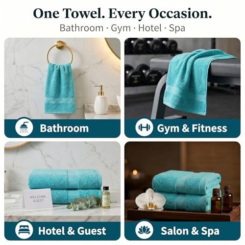 Sofea Hand Towels 6 Pack (16 x 28 Inches) 100% Cotton Bathroom Towels, Soft Absorbent Quick Dry Hand Towels for Bathroom Kitchen - color: Aqua Green
