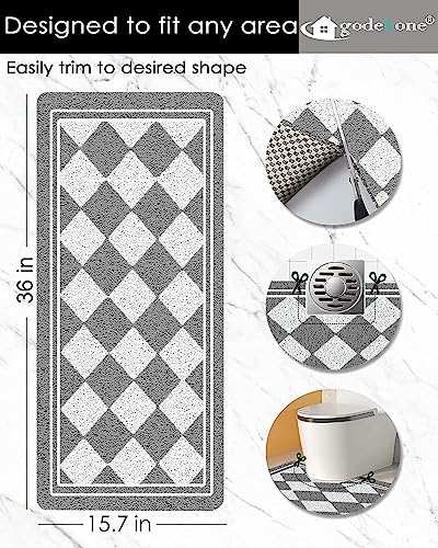 godehone Shower Mats Non Slip Without Suction Cups, PVC Loofah Bathroom Mats, Loofah Mats for Shower and Bathroom, Quick Drying, 15.7× 36 Inch, Grey Geometric - color: Grey Geometric, size: 36" x 15.7" (Rectangular)