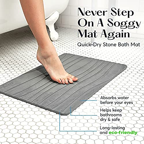 Stone Bath Mat for Bathroom, Dries in Seconds - Diatomaceous Earth, Gray | Super absorbent, quick-drying & easy to clean. Natural material that lasts — restores with light sanding. - color: Grey