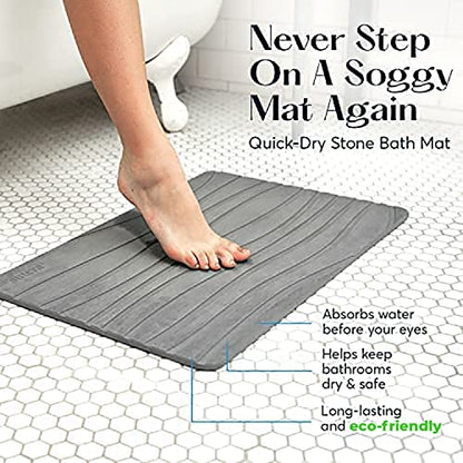 Stone Bath Mat for Bathroom, Dries in Seconds - Diatomaceous Earth, Gray | Super absorbent, quick-drying & easy to clean. Natural material that lasts — restores with light sanding. - color: Grey