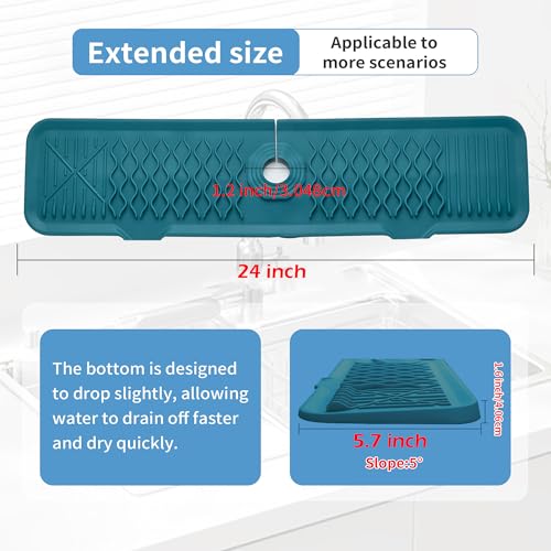 24inch Sink Splash Guard Mat Green Dish Drying Mats Kitchen Sink Non-Slip | Sink Water Splash Guard Behind Faucet Countertop Protect Kitchen Sink Splatter Screen Faucet Air Drying Mat - color: Green
