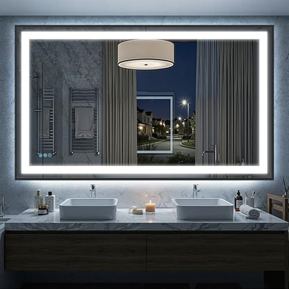 Antok 60X36 LED Bathroom Mirror with Lights, Vanity Mirror for Wall with Black Frame, Touch Control, Anti-Fog, Dimmable Lights, Shatter-Proof, Memory Function, Wall-Mounted Vanity Mirrors - size: 60"L x 36"W