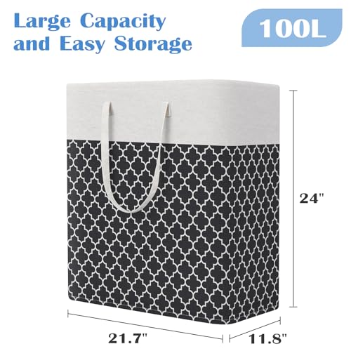 BlissTotes 3-Pack Laundry Basket, Collapsible Laundry Hamper, Black, 100L | Laundry Clothes Hamper, Hampers for Bedroom, Freestanding Hamper with Handles, Clothes Laundry Basket - color: Black, size: 100L