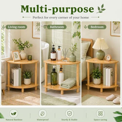 Bamboo Corner Shower Stool, 2-Tier Waterproof Shower Foot Rest with Storage Shelf, Showers Feet Stool for Shaving Legs & Small Spaces, Bath Seat for Women, Mom