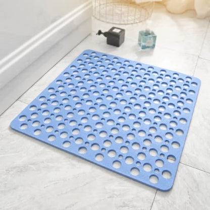 Casa and Beyond Shower Mat, Secure Shower Mat-Non-Slip, Washable Non-Slip Bathtub Mats, with Suction Cups and Drain Holes, Soft Textured Design, Easy to Clean for Bathroom (Blue, 20.9" x 20.9") - color: Blue, size: 20.9" x 20.9" (Rectangular)