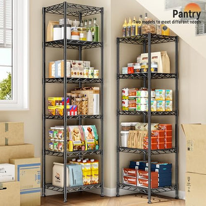 DurayLoly 15.8" W 6-Tier Narrow Wire Shelving, Adjustable Shelves, Kitchen | Slim 63"Hx11.8"D, 211lbs capacity, Leveling feet+anti-tip, Rustproof, Tool-free assembly, For kitchen, bath, laundry, pantry - size: 15.8"W x 11.8"D x 63"H
