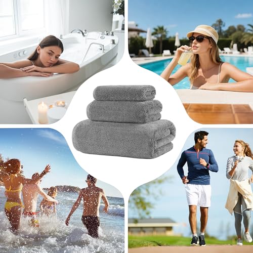 MICROFI Ring Spun Terry Microfiber Bath Towel Set, 3 Piece, Oversize, Quick Dry, Lint Free, Includes Bath, face, and Hand Towels (Gray) - color: Gray