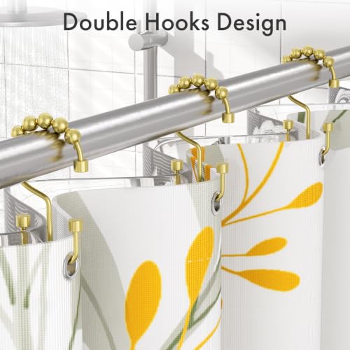 Bathway Gold Shower Curtain Hooks Ring, 12 Pcs Double Sided Shower Hooks, Rust Proof Metal Shower Hooks for Bathroom, Modern Shower Rings with Cylinders for Shower Curtain & Liners - color: Gold, style: Modern Shower Hooks with Cylinders