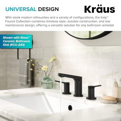 KRAUS Indy Widespread Bathroom Faucet in Matte Black with 2 Handles, Pop Up Drain and Supply Lines, FUS-14103MB - color: Matte Black, style: Widespread