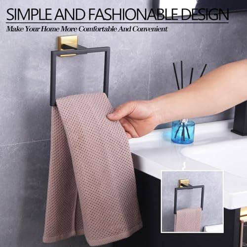 GERZWY Bathroom Hardware Hand Towel Holder SUS 304 Stainless Steel Towel Ring for Bath Kitchen Garage Heavy Duty Wall Mounted (Black & Gold) JG1906-BD - color: Black & Gold