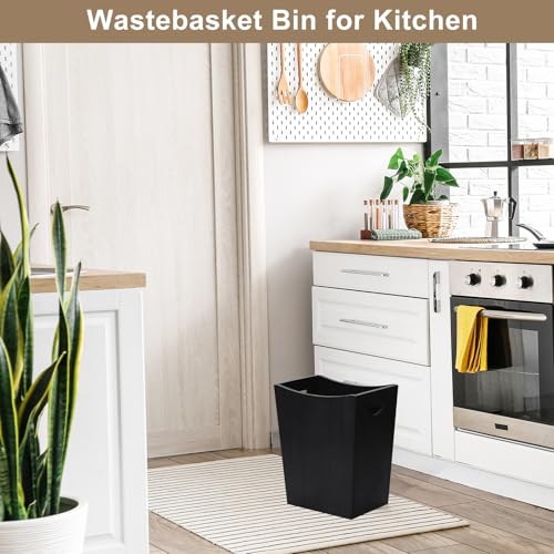 SEHERTIWY Wood Trash Can, Farmhouse Wastebasket Bin for Bathroom, Office, Bedroom, Living Room, Small Square Rustic Garbage Container (Wood-Black) - color: Black