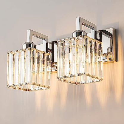 Modern Bathroom Vanity Light 2-Lights Chrome Crystal Wall Lamp Bathroom Modern Crystal Vanity Lighting - color: Chrome Crooked, size: 2-light