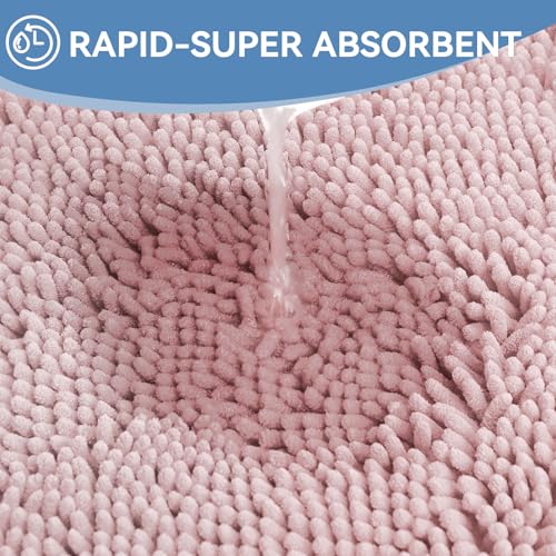 Bcoimo Small Bath Rug Mat,24x17 Chenille Non Slip Pink Bathroom Shower Mat | Extra Soft Bathroom Rugs;Non Slip with Rubber Backing Bath Mats;High Absorbent And Quick Dry Microfiber mat; Machine Washable - color: Light Pink, size: 24x17