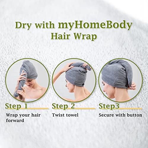 myHomeBody Hair Towel Wrap, Quick Drying Turban, Absorbent Cap – 3 Pack | Light Gray, Pink, White, Hair Turban Towel for wet hair, Ultra Soft Charcoal Fiber Cap, Towel Head Wrap for bathing - color: Light Grey, Pink, White