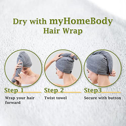 myHomeBody Hair Towel Wrap, Quick Drying Turban, Absorbent Cap – 3 Pack | Light Gray, Pink, White, Hair Turban Towel for wet hair, Ultra Soft Charcoal Fiber Cap, Towel Head Wrap for bathing - color: Light Grey, Pink, White