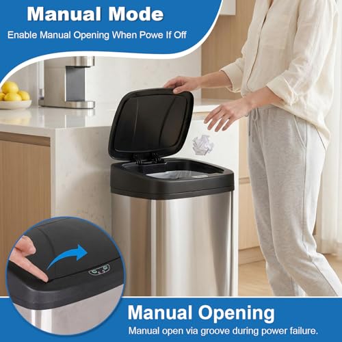 22 Gallon/80 Liter Kitchen Trash Can Motion-Sensor Garbage Can with Lid | Automatic Mute Waste Bin Waterproof Wastebasket for Office,Caravans,Bedroom'Bathroom,Stainless Steel