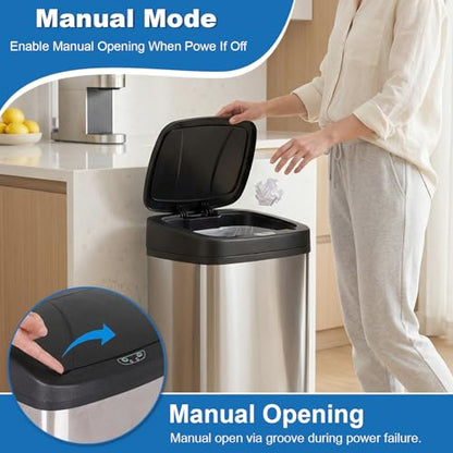 22 Gallon/80 Liter Kitchen Trash Can Motion-Sensor Garbage Can with Lid | Automatic Mute Waste Bin Waterproof Wastebasket for Office,Caravans,Bedroom'Bathroom,Stainless Steel