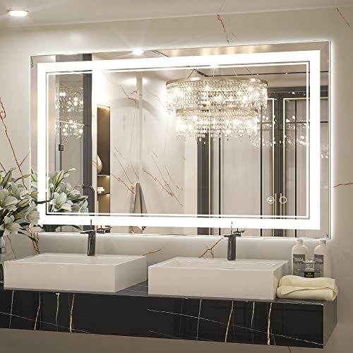 Keonjinn 24"x40" LED Bathroom Mirror with Lights, Frontlit, Tempered Glass | 6000K, Fast & Safe Defogging, Shatterproof, Dimmable, IP54, Horizontal/Vertical, Lighted Wall-Mounted Vanity Mirror - color: Frontlit 6000k White Light, size: 24"L x 40"W