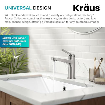 KRAUS Indy Single Handle One Hole Bathroom Sink Faucet in Spot-Free Brushed Nickel, KBF-1411SFBN - color: Spot Free Brushed Nickel, style: Basin + Pop-Up Drain