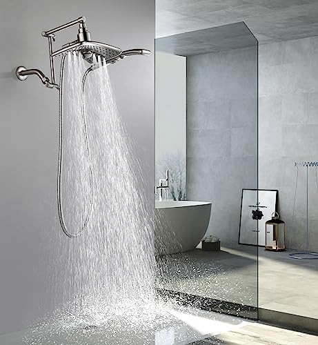 BRIGHT SHOWERS Brass Shower Arm Extender for Rain and Handheld Shower Head, 14 Inch Universal Shower Head Extension Arm, Adjustable Height & Angle, Brushed Nickel - color: Brushed Nickel, style: 14 Inch