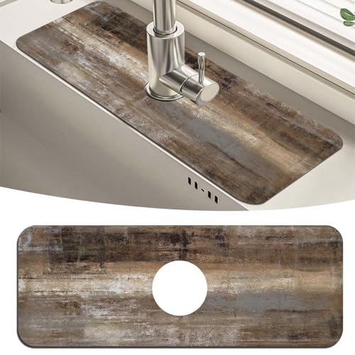 MCALK Dark Brown Kitchen Sink Faucet Mat Splash Guard, Absorbent Quick-Dry Kitchen Sink Mat - Ideal for Splash Guard & Drip Catching with Abstract Art Decor( 1pc 15"x5.5") - color: 01Dark Brown