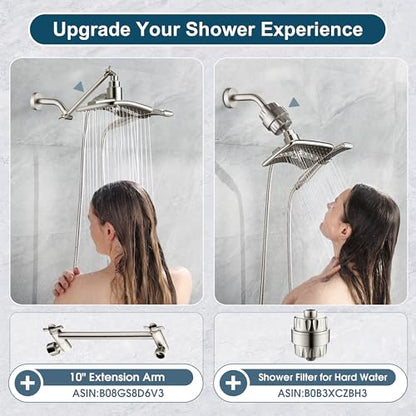 BRIGHT SHOWERS High Pressure Brushed Nickel Shower Heads Combo with Two Spray Setting Fixed Shower Head and Two Spray Settings Handheld Shower Head with Grey Face - color: Brushed Nickel, size: 1.8 Gallon Per Minute