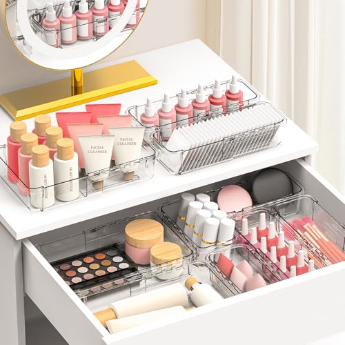DILIBRA 12 Pcs Clear Extendable Drawer Organizer, Adjustable Drawer Storage | 2-Size Desk Drawer Organizer, Plastic Non-Slip Storage Bins for Makeup Cosmetic Jewelries Utensils Stationery Dressers Tool - size: 4Pcs Large + 8Pcs Medium