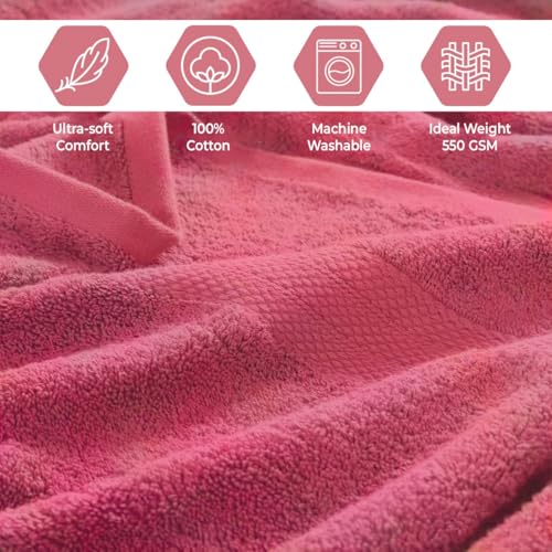 QUBA LINEN Pack of 8 Towels Set, 2 Large Bath Towels, 2 Hand Towels, 4 Wash Cloths, 100% Cotton, Lighter Weight, Quicker to Dry, Super Absorbent, Perfect for Bathroom (Pink) - color: Pink