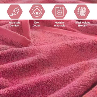 QUBA LINEN Pack of 8 Towels Set, 2 Large Bath Towels, 2 Hand Towels, 4 Wash Cloths, 100% Cotton, Lighter Weight, Quicker to Dry, Super Absorbent, Perfect for Bathroom (Pink) - color: Pink