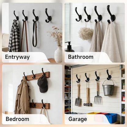 6 Pack Coat Hooks Wall Mount, Heavy Duty Wall Hooks for Hanging Coats, Towel, Hat and Robe, Black Metal Wall Hooks for Bathroom, Entryway, Bedroom - color: Black-6 Pack
