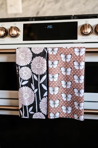 Kitchen Towels, Dish Towels for Kitchen, 2 Pc Kitchen Towel Set | Microfiber Waffle Towels, 16 x 26 inches, with Hanging Loops, Reusable Tea Towels, Cute Kitchen Towels - 2 Pack - color: Pink Orange