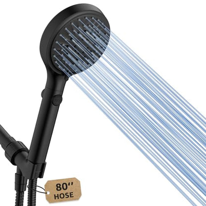 Shower Head with Handheld, High Pressure Showerhead with Hose Black | 80" Extra Long Stainless Steel Hose & Adjustable Bracket, Shower Heads with ON/OFF Switch for Pets Bath - color: Matte Black, style: 6 Spray-Settings