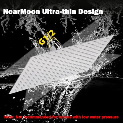 NearMoon Rain Shower Head, High Flow Stainless Steel Rainfall Shower, High Pressure Design, Awesome Shower Experience Even At Low Water Flow (12 Inch Rectangle, Chrome Finish) - color: Chrome Finish, size: 12*8 Inch