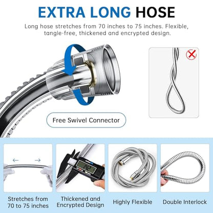 G-Promise All Metal Shower Head Holder with 71 Inch Hose(Chrome) | All Metal Construction, Adjustable Bracket, Flexible Tangle-free Hose, Standard Connection Thread, Easy Install - color: Chrome