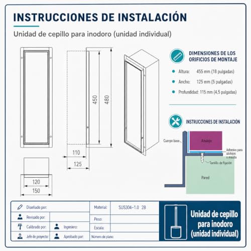 Stainless Steel Recessed Toilet Brush Holder - Invisible in-Wall Bathroom Niche Cabinet with Tileable Door, Enclosed Storage, Hygienic & Space-Saving (Matte Black ，45x12x12 cm)