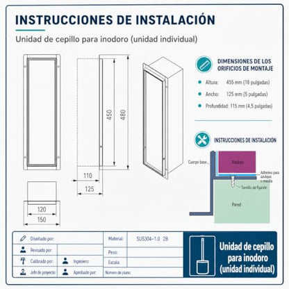 Stainless Steel Recessed Toilet Brush Holder - Invisible in-Wall Bathroom Niche Cabinet with Tileable Door, Enclosed Storage, Hygienic & Space-Saving (Matte Black ，45x12x12 cm)