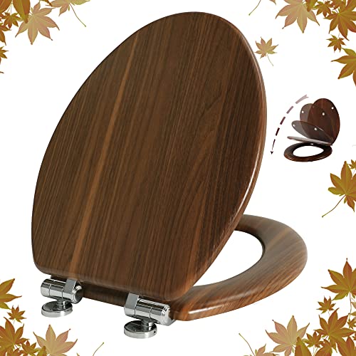 Elongated Toilet Seat Molded Wood Toilet Seat with Quietly Close and Quick Release Hinges, Easy to Install also Easy to Clean by Angol Shiold (Elongated, Walnut) - color: Walnut, size: Soft Close Hinge