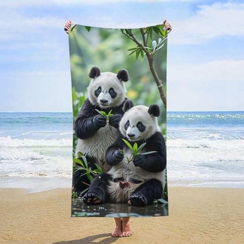 Cute Panda Bamboo Oversized Bath Towels, Highly Absorbent Quick Dry Soft Beach Towel, Sand Free Multipurpose for Beach Pool Bathroom Hotel Picnic 2 Sizes - color: Cute Panda Bamboo, size: 63x31inch