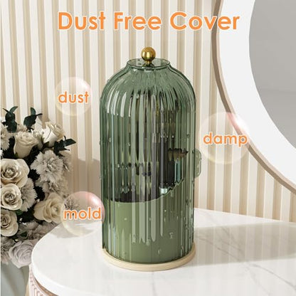 YOOLENS Makeup Brush Holder with Lid 360 Rotating Clear Dustproof Make Up Organizers for Vanity Bathroom Countertop, Green Beige - color: Green/Beige