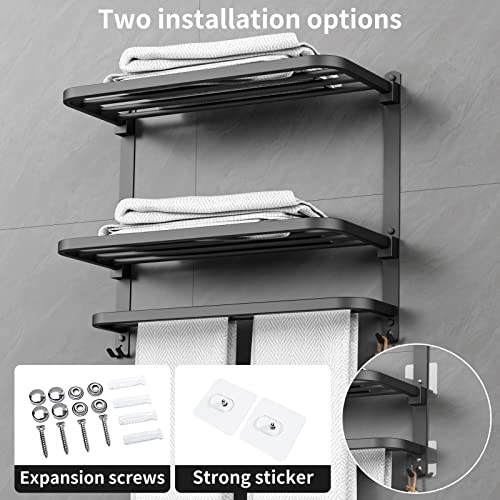 CAXIMSY 22.8Inch Towel Rack for Bathroom and Lavatory Towel Hanger with Wall Mount Towel Bars 304 Stainless Steel No Drill (Collapsible Black Towel Rack) - color: Collapsible Black Towel Rack