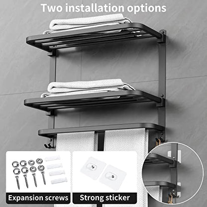 CAXIMSY 22.8Inch Towel Rack for Bathroom and Lavatory Towel Hanger with Wall Mount Towel Bars 304 Stainless Steel No Drill (Collapsible Black Towel Rack) - color: Collapsible Black Towel Rack