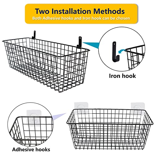 Joben Oligey 3 Set [Extra Large] Hanging Wall Baskets ,Wire Basket For Storage Pantry, Farmhouse Food Storage Kitchen Pantry Laundry Closet Garage RV ,Black - size: Black - Extra Large